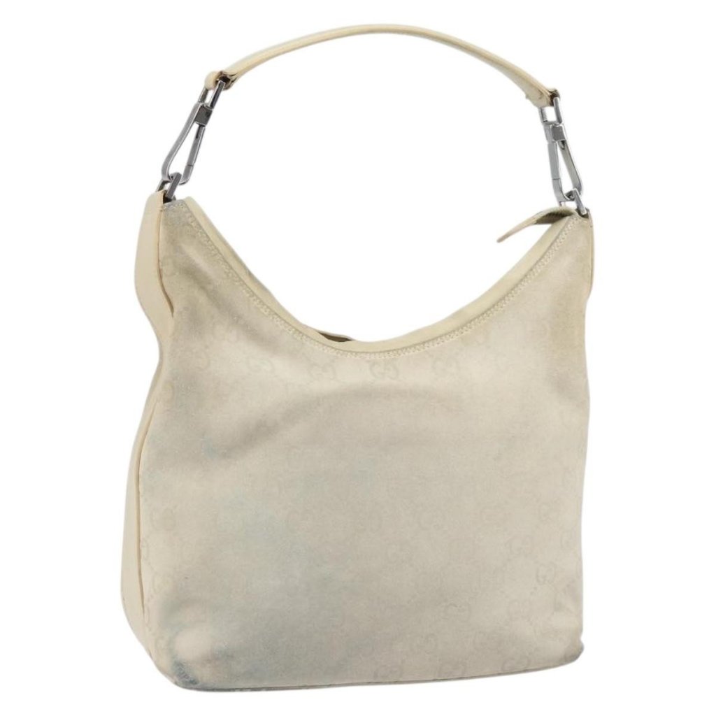 Gucci Gg Canvas Shoulder Bag Suede White Silver 000 0602 Auth Am10075